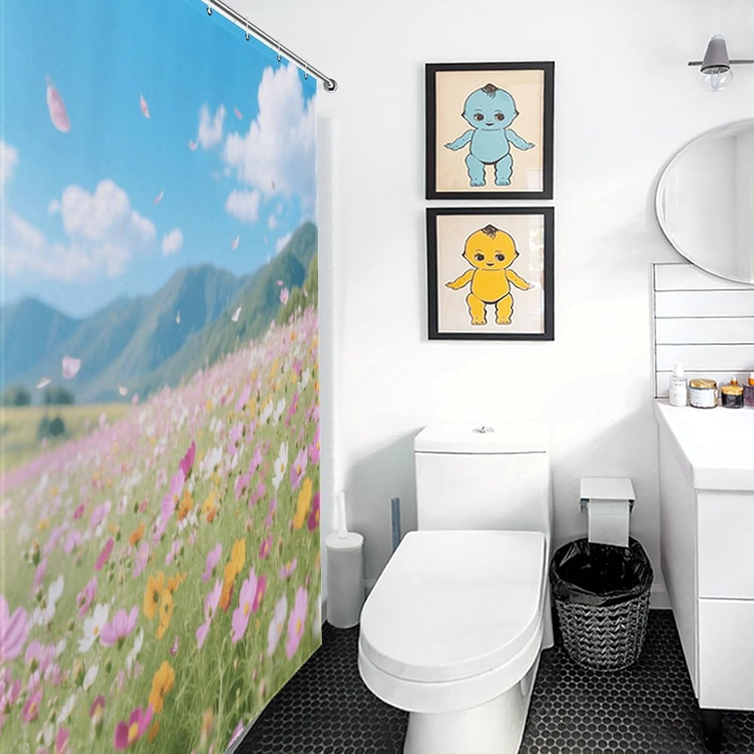 Shower Curtains Fabric Shower Curtain Liner Liner Showers Curtain Spring Flower Fields Showers Curtin Opaque for Privacy Protection Water Splash Protection High Aesthetics