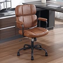Office Chair with Arms for Bedroom Office Chair 360° Swivel Comfortable Office Chair PU Leather Brown