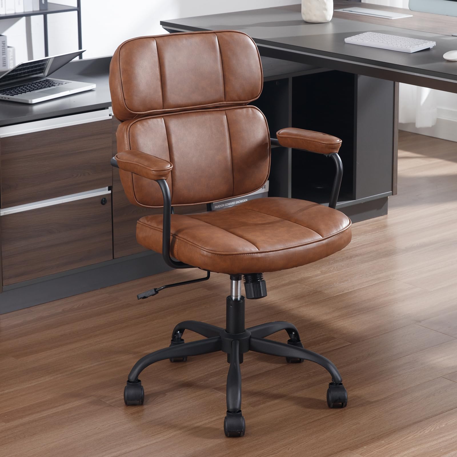 Ya-Home Silla Escritorio de PU Cuero Moderna Silla de Oficina Giratoria,Silla Trabajo Altura Ajustable Silla Estudio con Respaldo para Hogar/Apartamento