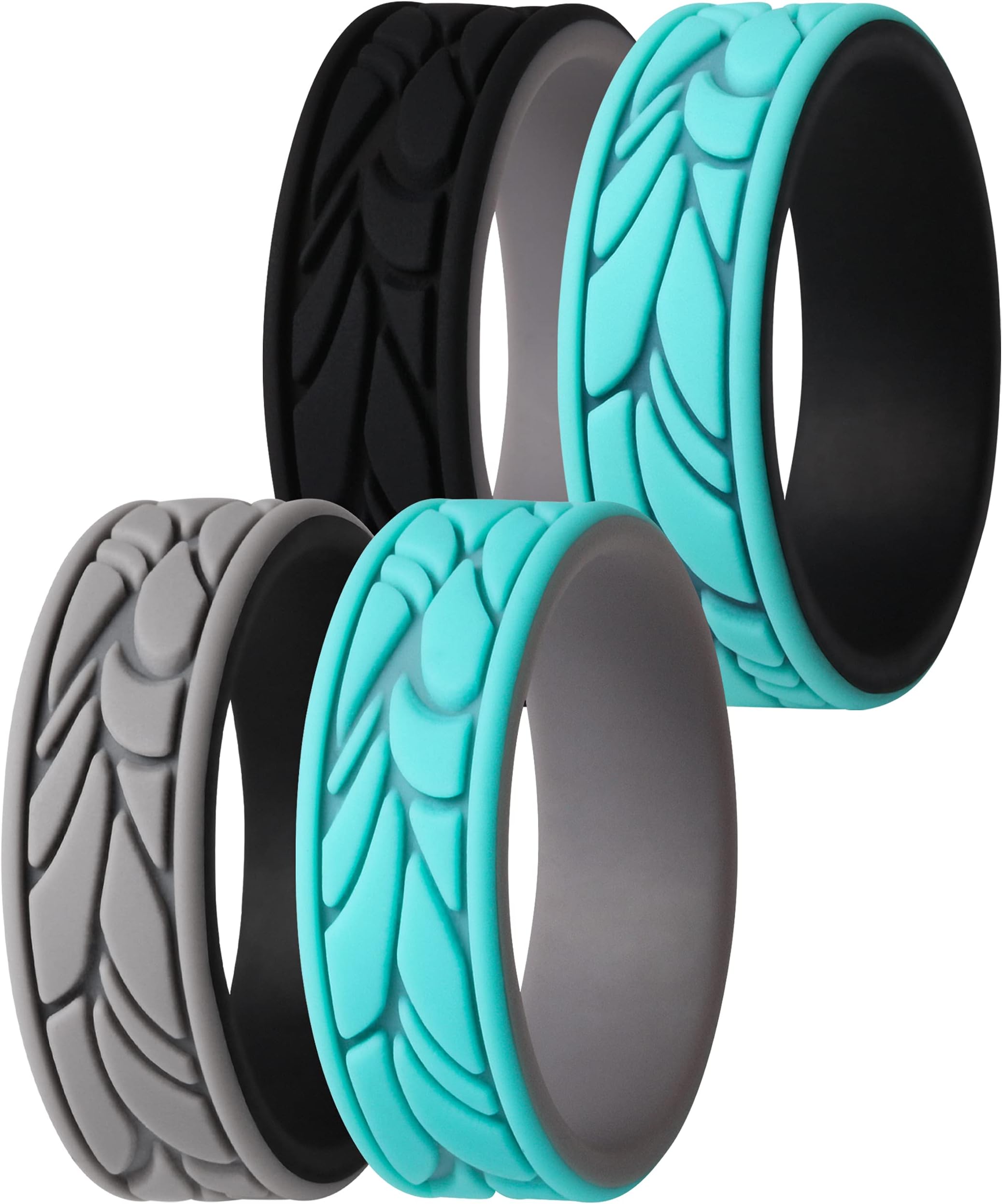ThunderFitSilicone Rings for Women, Patterned Design Wedding Bands - 1/4/7 Variety Multipack