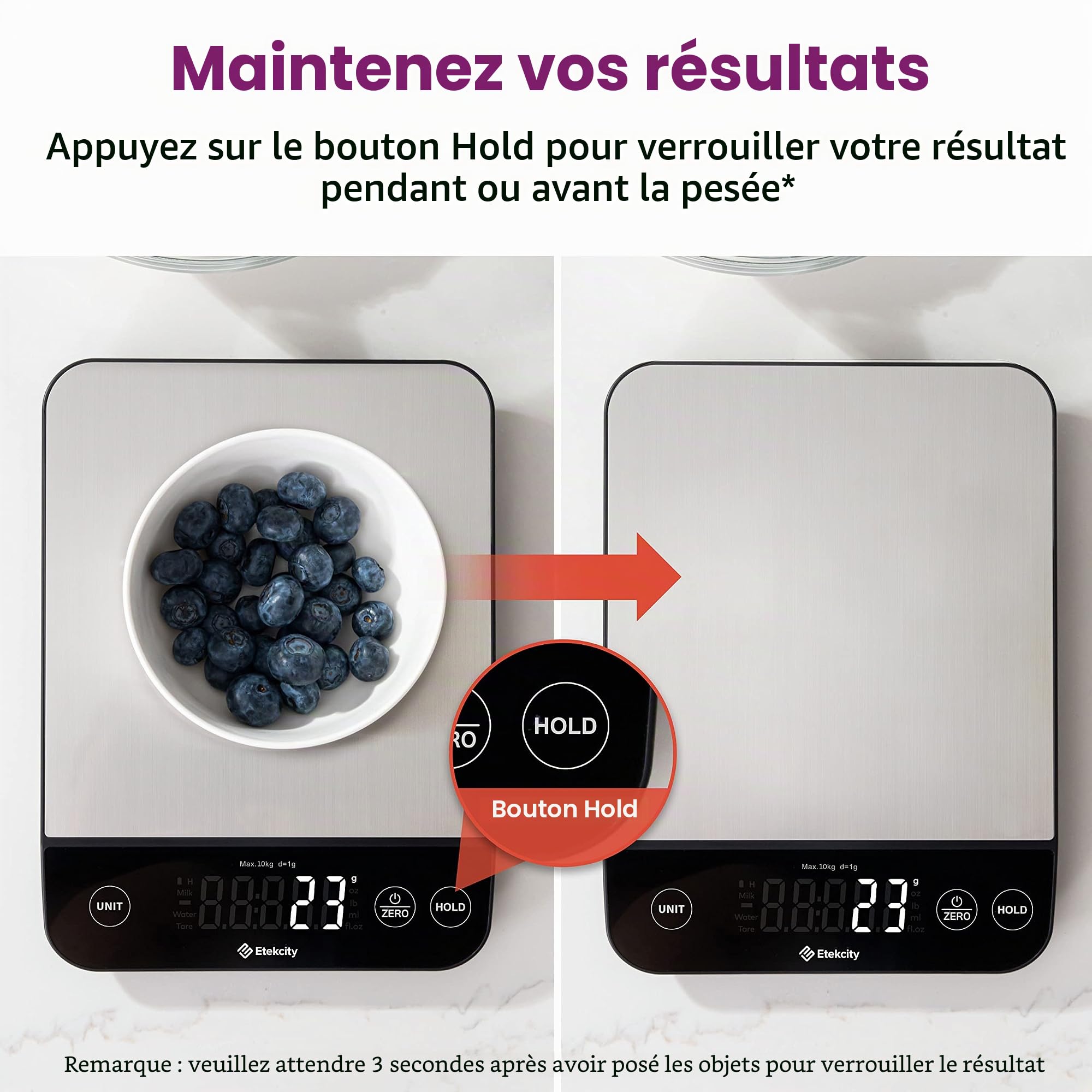 Etekcity Luminary Balance numérique de cuisine Bluetooth 10 kg, étanche, rechargeable, onces et grammes pour la perte de poids, la cuisine, acier inoxydable 304