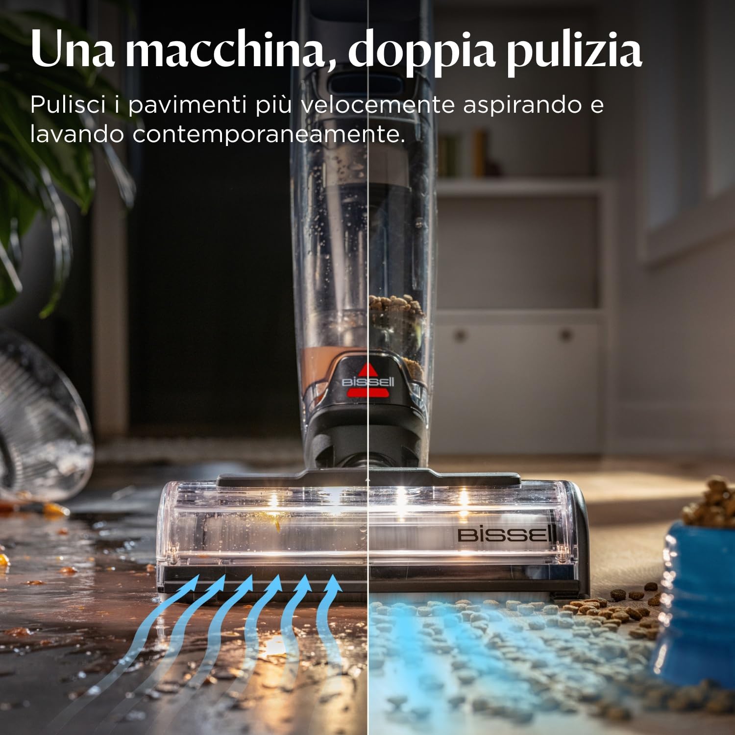 Bissell CrossWave HydroScrub, Aspirapolvere e lavapavimenti senza fili, potente pulitore multisuperficie per pavimenti, autonomia di 45 minuti, con pulizia dei bordi, faretti a LED, 4283N