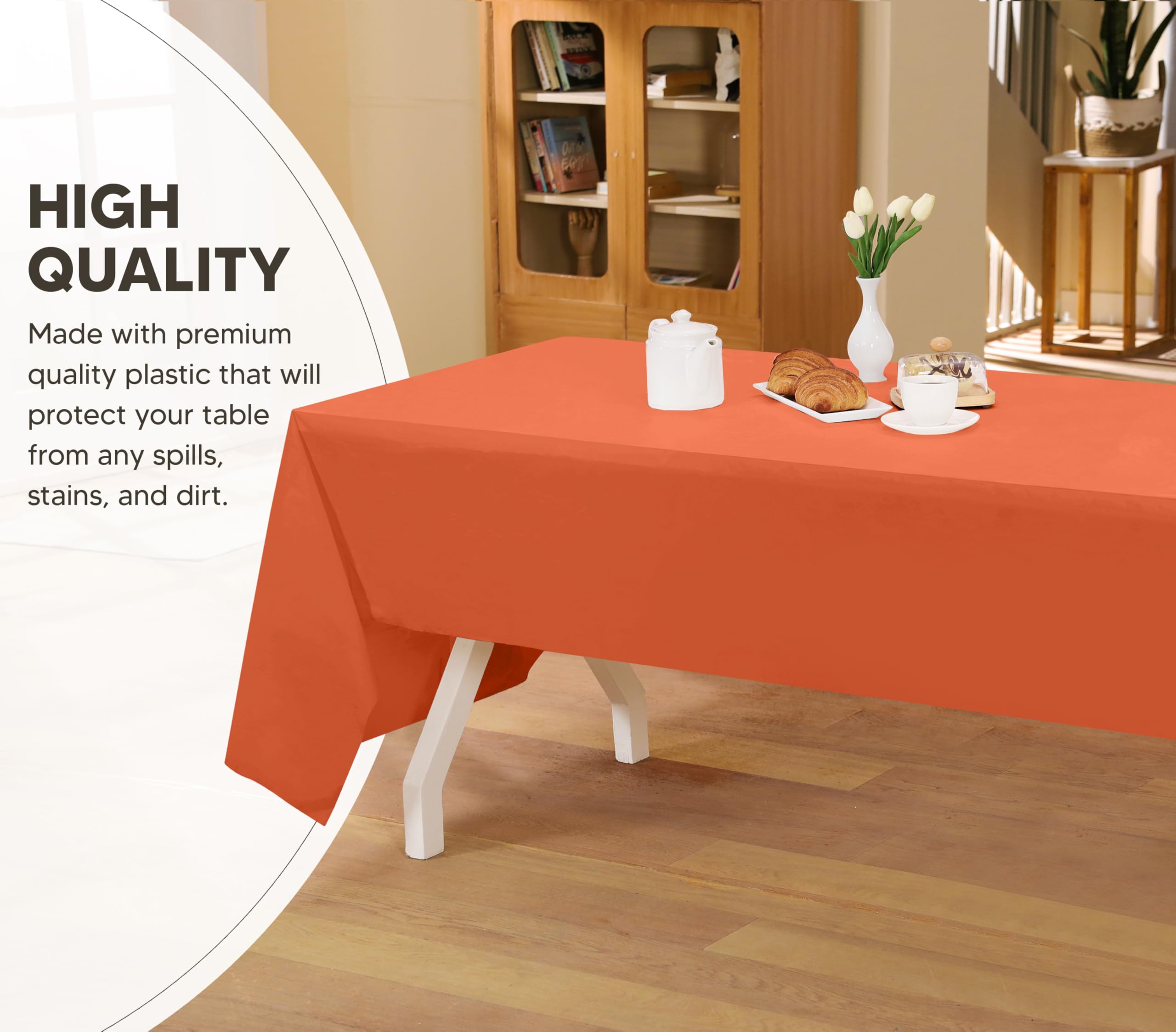 Utopia Kitchen Lot de 12 nappes rectangulaires jetables en plastique – 137 x 274 cm – Orange – Imperméables et résistantes aux taches – Pour fête