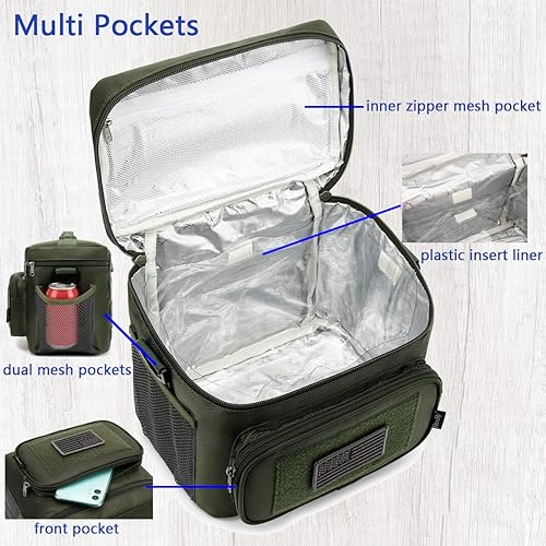 Miniatura 5 de FlowFly Bolsa de almuerzo, hielera aislada, lonchera térmica con correas Molle  Pals, correa acolchada ajustable para el hombro, para hombres,