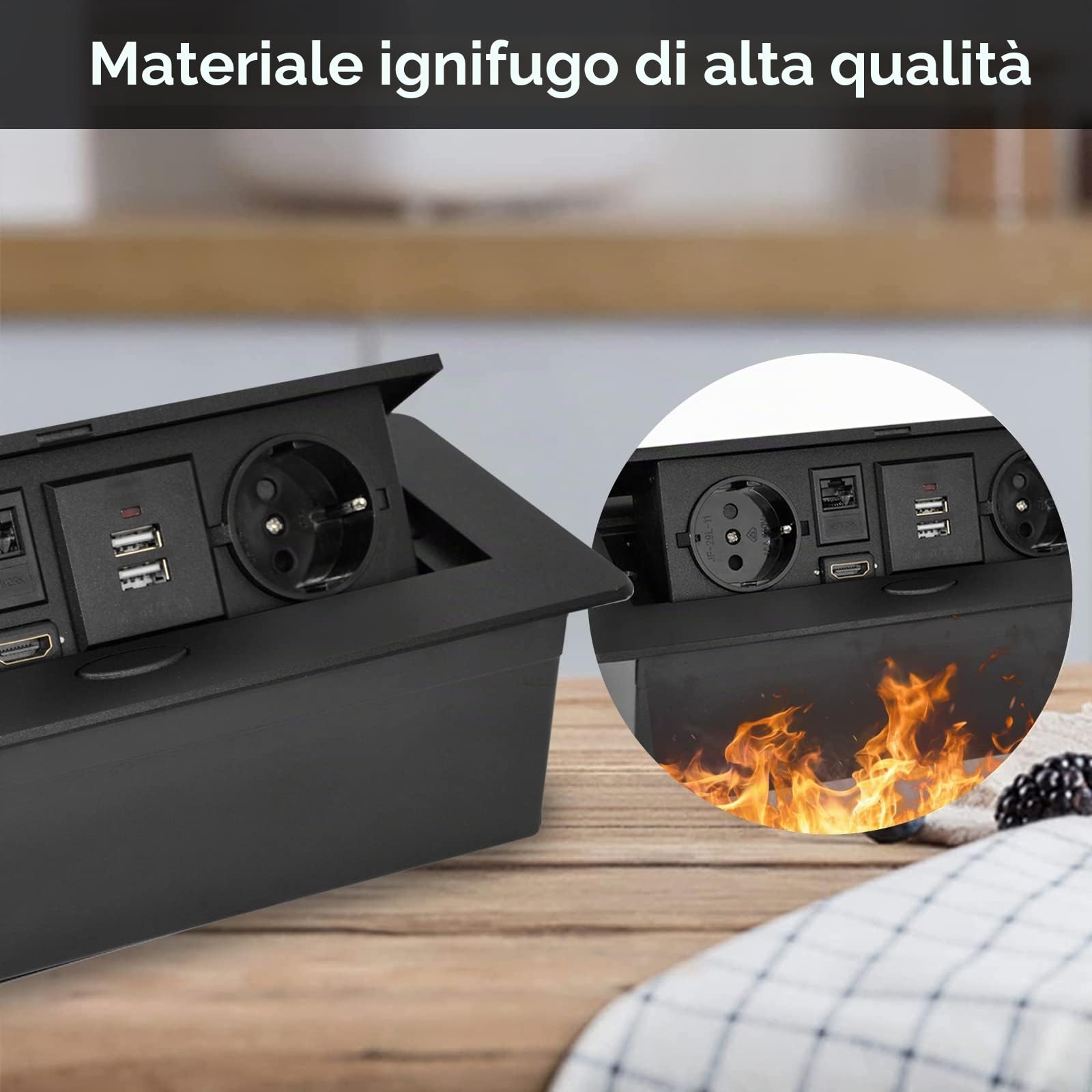 Presa a Scomparsa da Incasso,Multipresa a Scomparsa con 2 Standard Norma Europea,2 USB,Interfaccia di rete HDMI TD,Salvaspazio Per Ufficio e Piano Di Lavoro,Cavo 1,8M