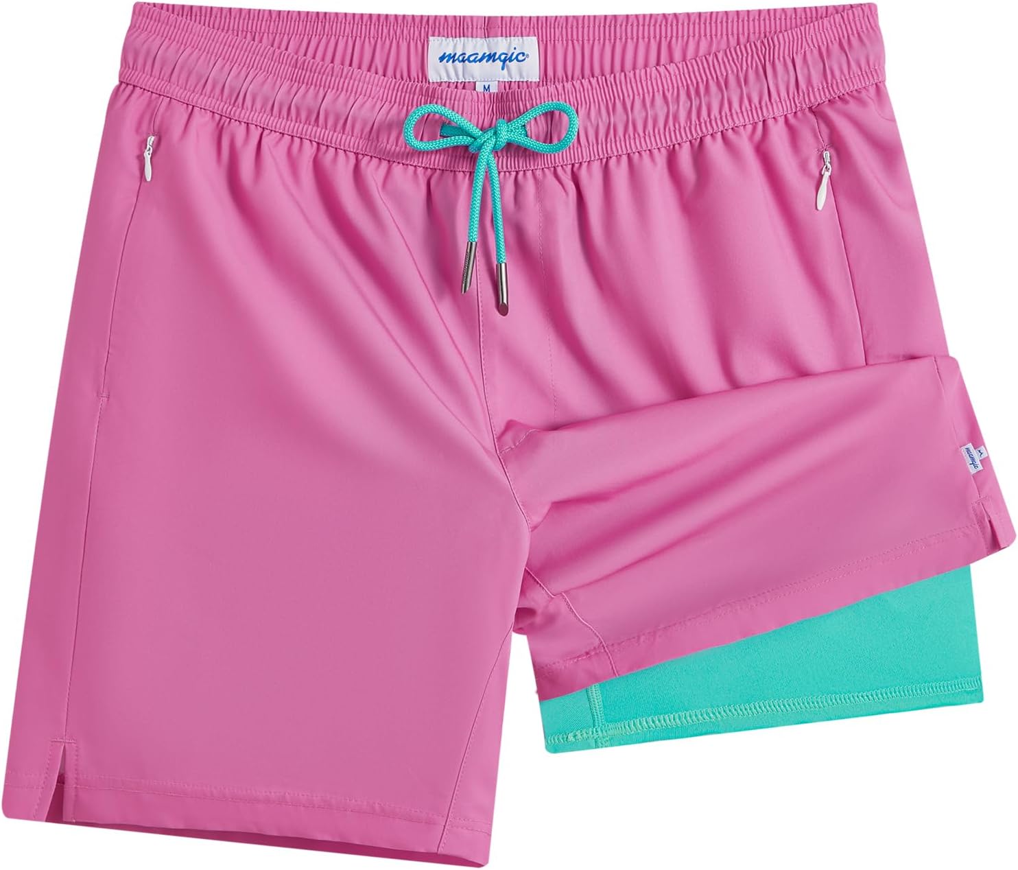 Mens Swim Trunks - Mens Bathing Suit with Compression Liner 7 Inch Quick Dry Fshion Stretch Zipper Pockets Swimwear
