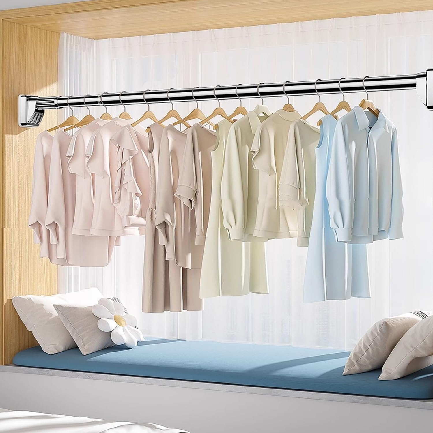 Barra Cortina Extensible Sin Taladrar 2 3 4 5 Metros Barra De Cortina De Ducha, Antideslizante Barra Telescópica Para Sujetar,Ø 32mm Acero Inoxidable Para Baño Armario Balcón(Negro,310-400CM)