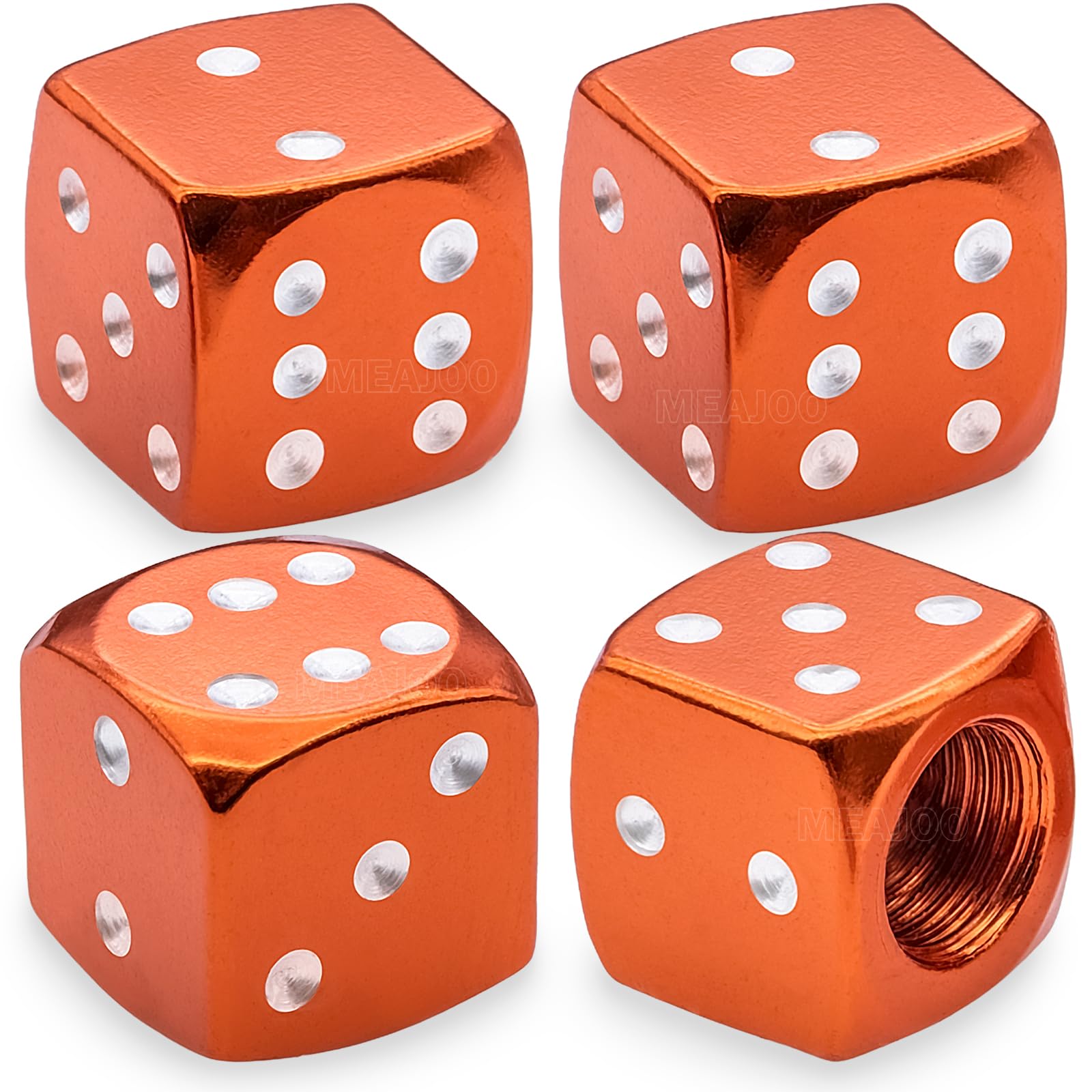 MEAJOO 4PCS Aluminum Dice Tire Valve Stem Caps, Universal Aluminium Alloy Dustproof Tire Valve Stem Covers for Cars, SUV, Trucks, Bikes, Motorcycles,