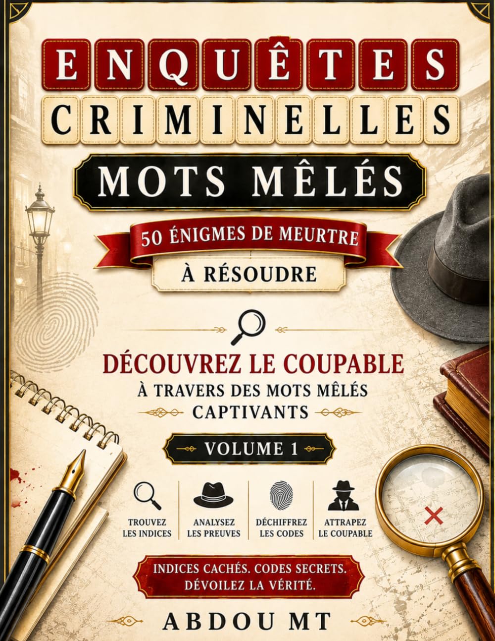 Mots Mêlés Enquêtes Criminelles : 50 Énigmes de Meurtre à Résoudre – Volume 1: Jeux de mots, mystères policiers, suspects, indices cachés et défis de ... adultes (Collections de puzzles mystères)