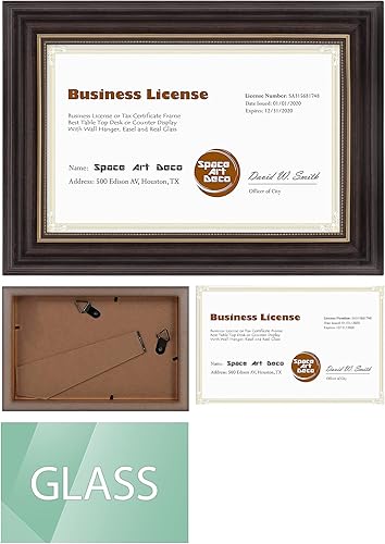 Miniatura 7 de Space Art Deco, Marco de licencia comercial de 5.5 x 8.5 pulgadas para certificado de 5.5 x 8.5, perchas de pared de vidrio templado o soporte de