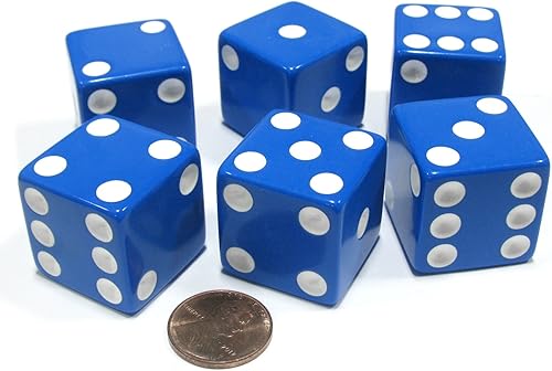 Juego de 6 dados gigantes opacos grandes D6 de 0.984 in, color azul con pipa blanca