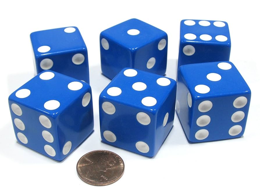24-25 DICE D6 LXL（59-62cm） Amazon.com: Set of 6 D6 25mm Large Opaque Jumbo Dice - Blue
