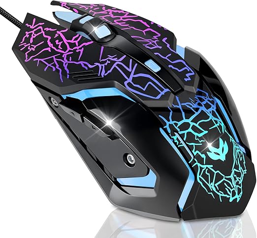 LuLabboard Gaming Mouse, 4 DPI Settings Up to 3600 DPI, Light Up RGB ...