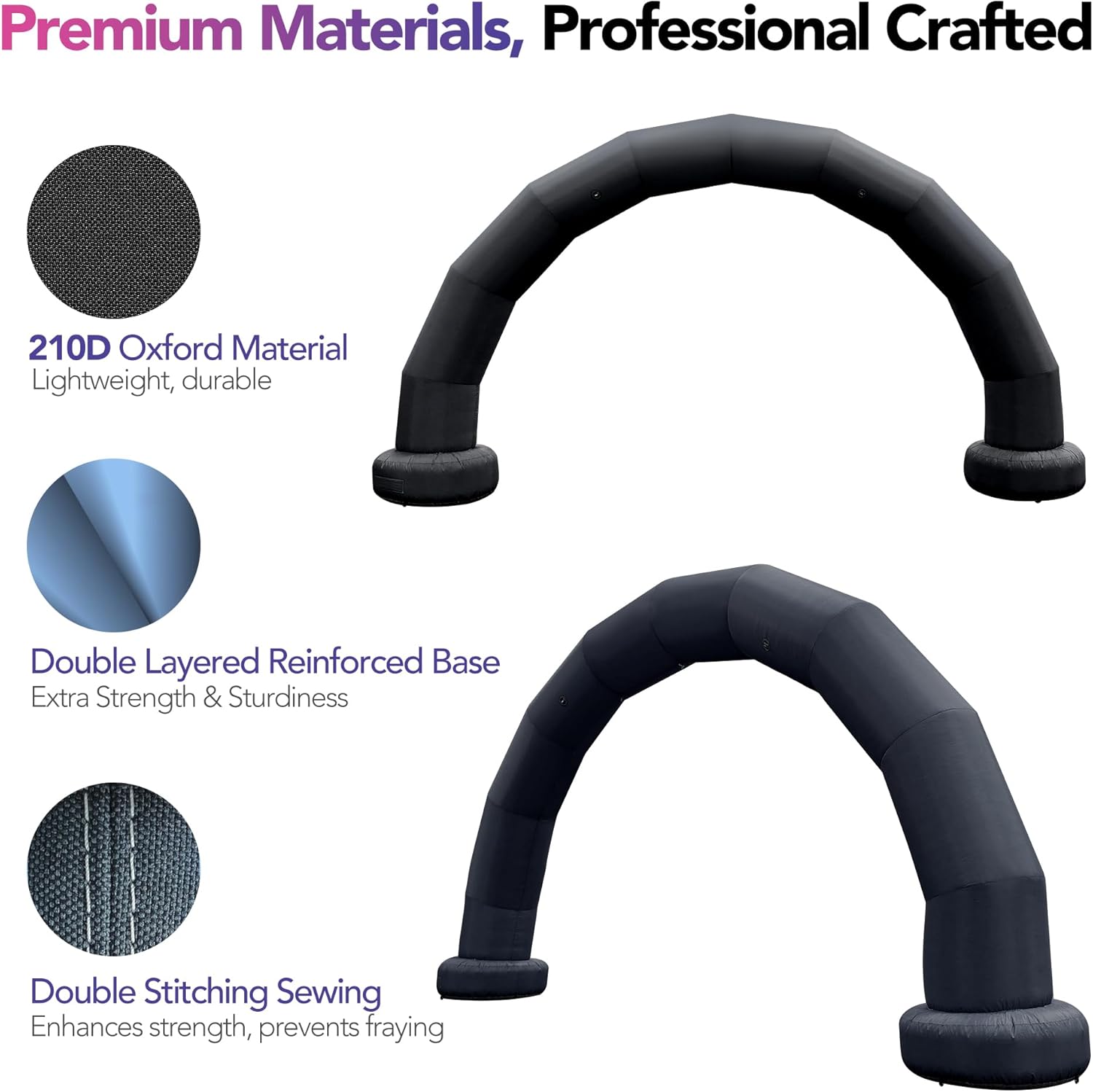 20Ft Half-Circle Inflatable Arch with Built-in Blower - Black, Archway Recommended for Races, Marathons, Organized Events, Carnivals, Festivals, Parties