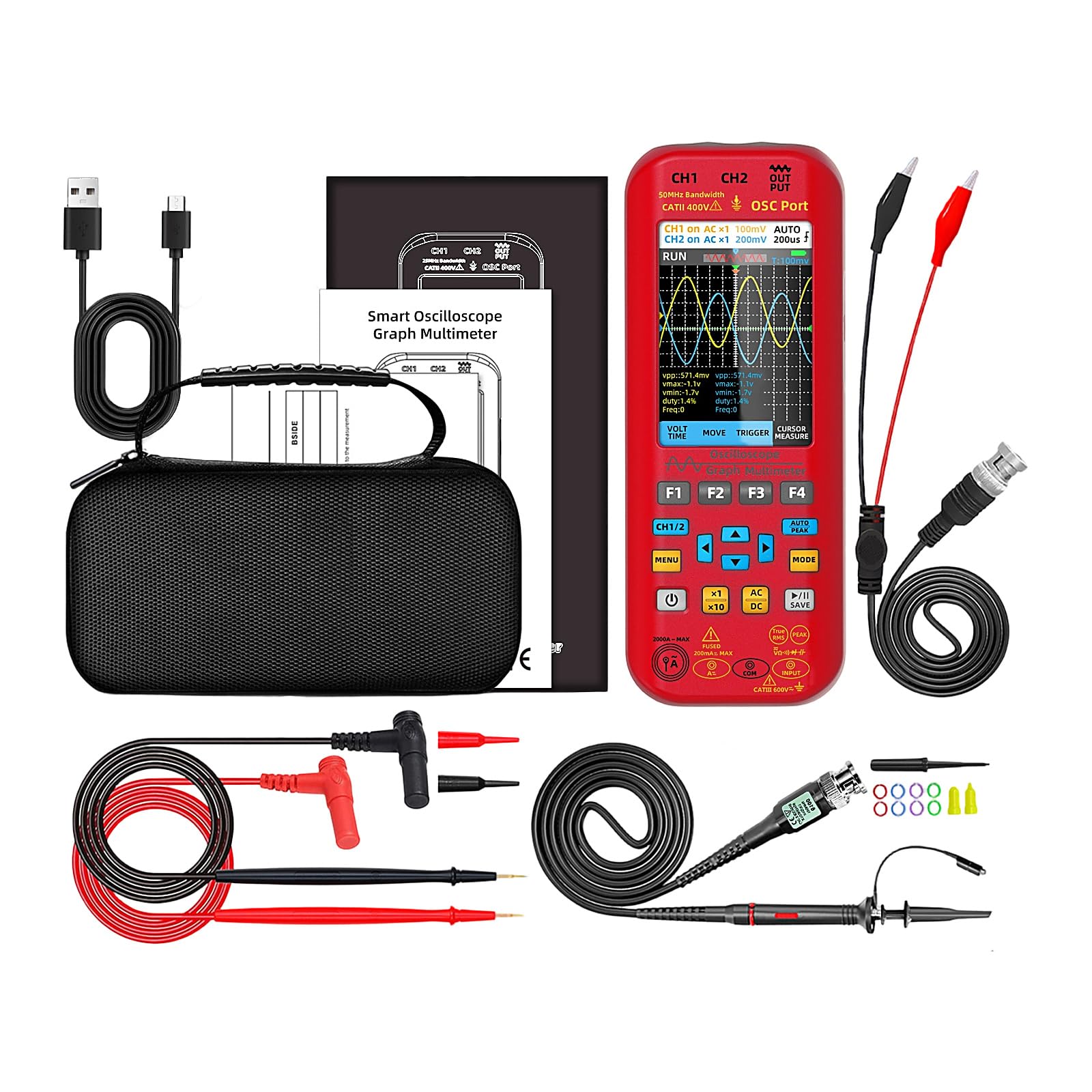 Professional 2 Channel 50MHz Digital Oscilloscope with Auto Ranging & Waveforms Captures Upgrades for Circuit Analysis Double Channel Indication Generator Oscilloscope