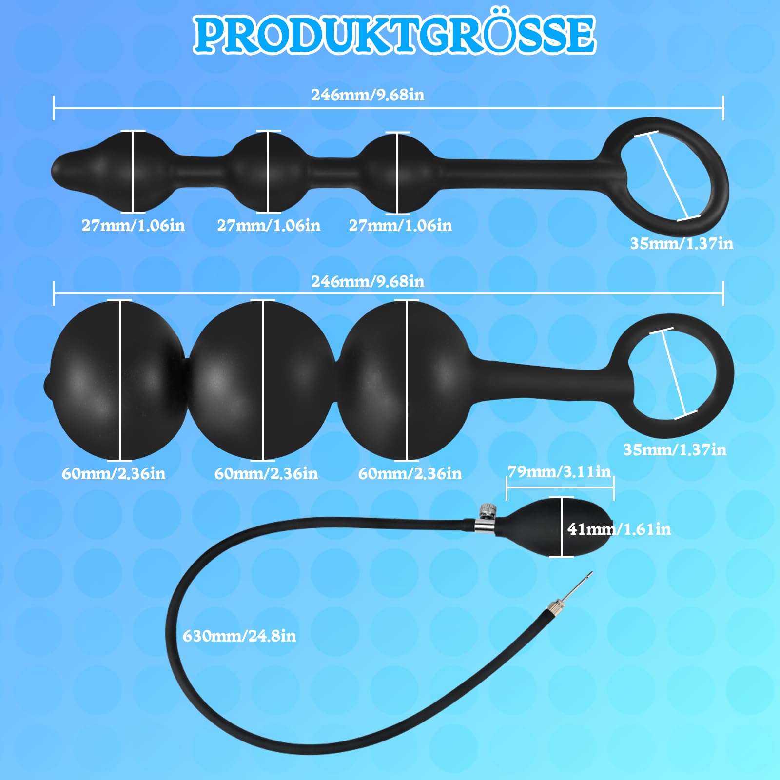 AMAZBEE Silicone Pull Bead Butt Plug con 3 perline Plug anale gonfiabile con anello del cazzo Giocattoli del sesso per adulti per il gioco anale esteso