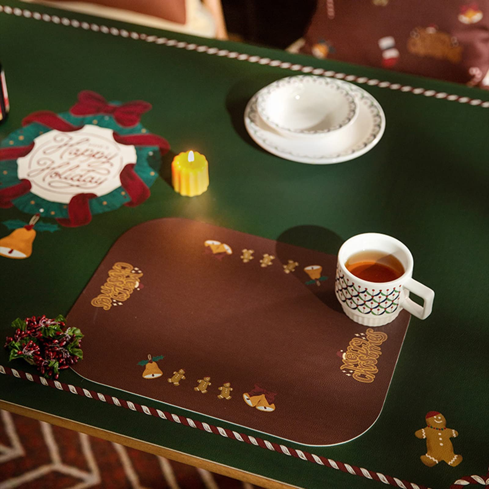 RENRUIRUI- Set De 6 Sets De Table De Noël, Cuir PU, Résistant À La Chaleur, Lavable Et Facile À Nettoyer, Set De Table Thème Joyeux Noël Pour La Décoration De Fête De Noël D'hiver (Color : Style b)