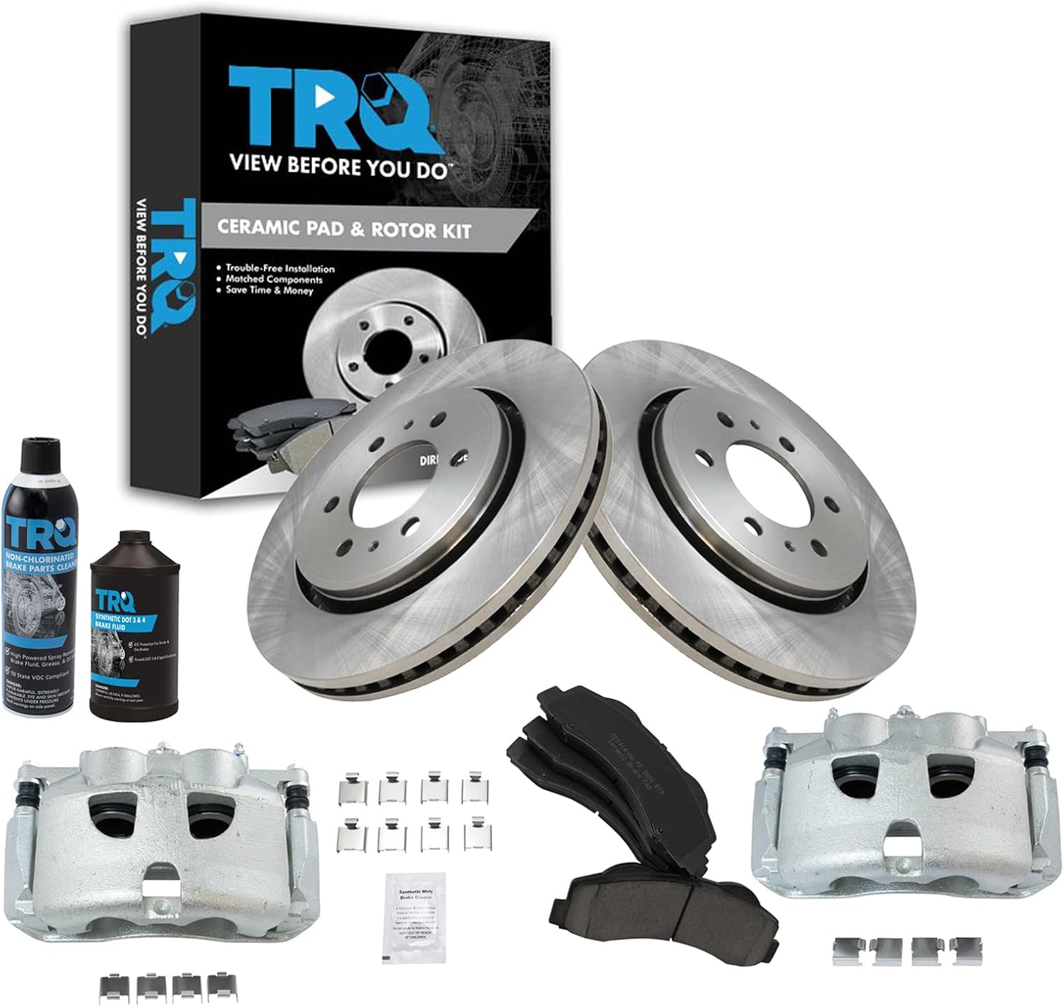 TRQ Front Brake Pad & Rotor Kit Brake Caliper Brake Chemical Kit Brake Pads Brake Rotor Ceramic Compatible with 2012-2016 Ford F-150