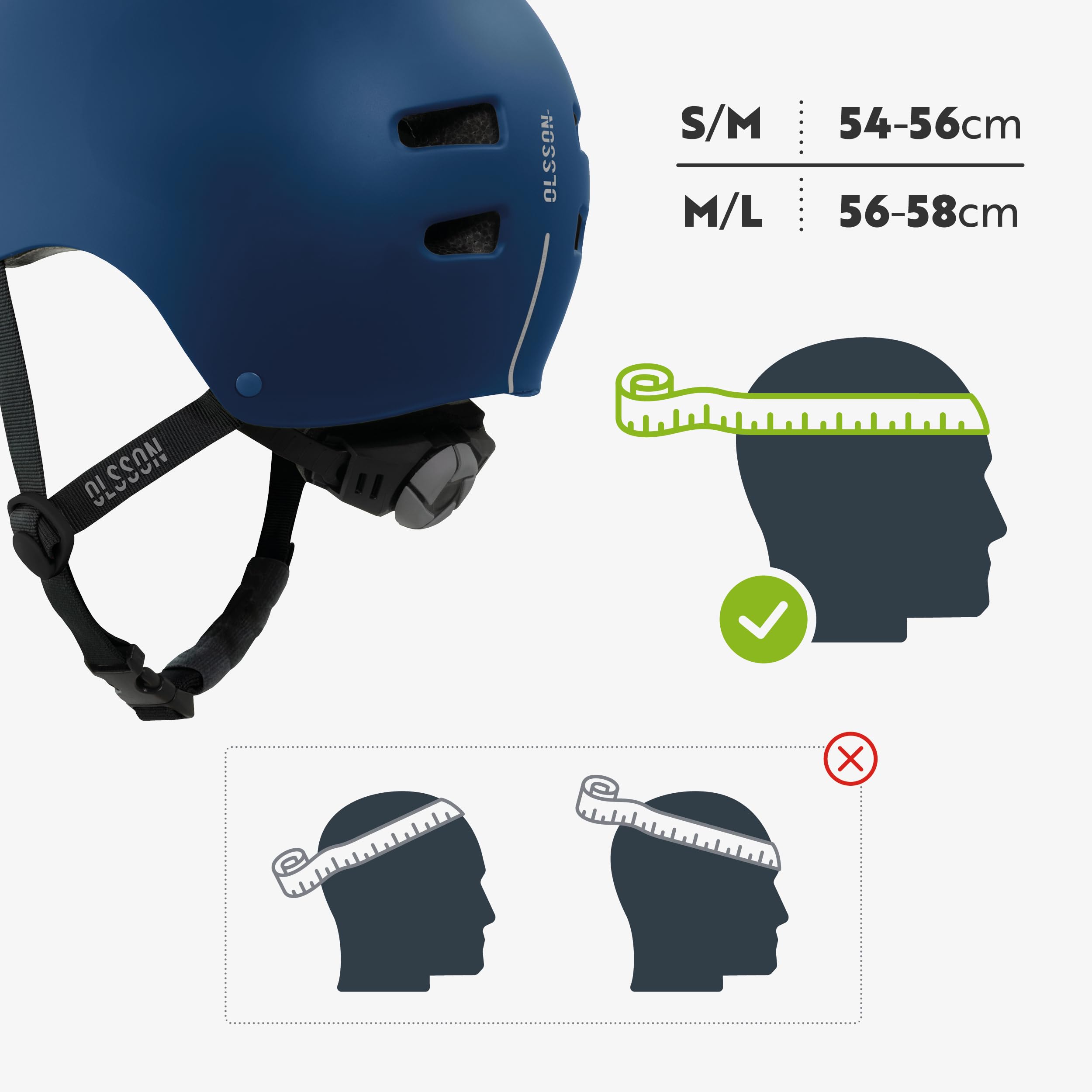 OLSSON - Casque Urban Rider - Tailles S à L (54-58 cm) - Réglable - Homologué - Résistant aux Chocs 360° - Doublure Amovible - Ventilation - pour trottinettes, Rollers, vélos et Skate (Bleu, S)
