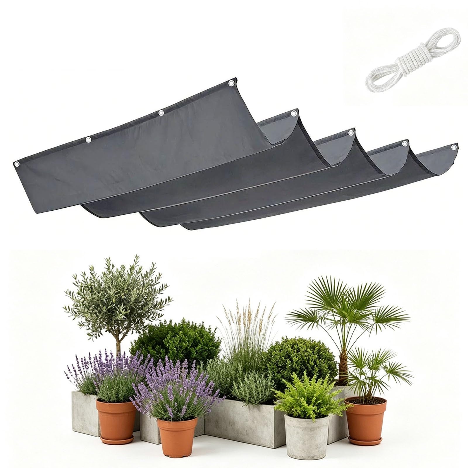 Rétractable Vague Voile d'ombrage 1.9 x 3.5 m Rectangulaire Imperméable Anti-UV et Indéchirable Contre Le Vent Toile Ombrage Exterieur pour Patio Jardin Terrasse, Gris Foncé