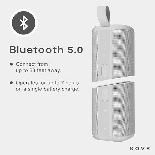 Miniatura 6 de Kove Commuter 2 - Altavoz bluetooth en color hormigón, portátil, inalámbrico con volumen HD más fuerte, subwoofer de graves profundos, micrófono,