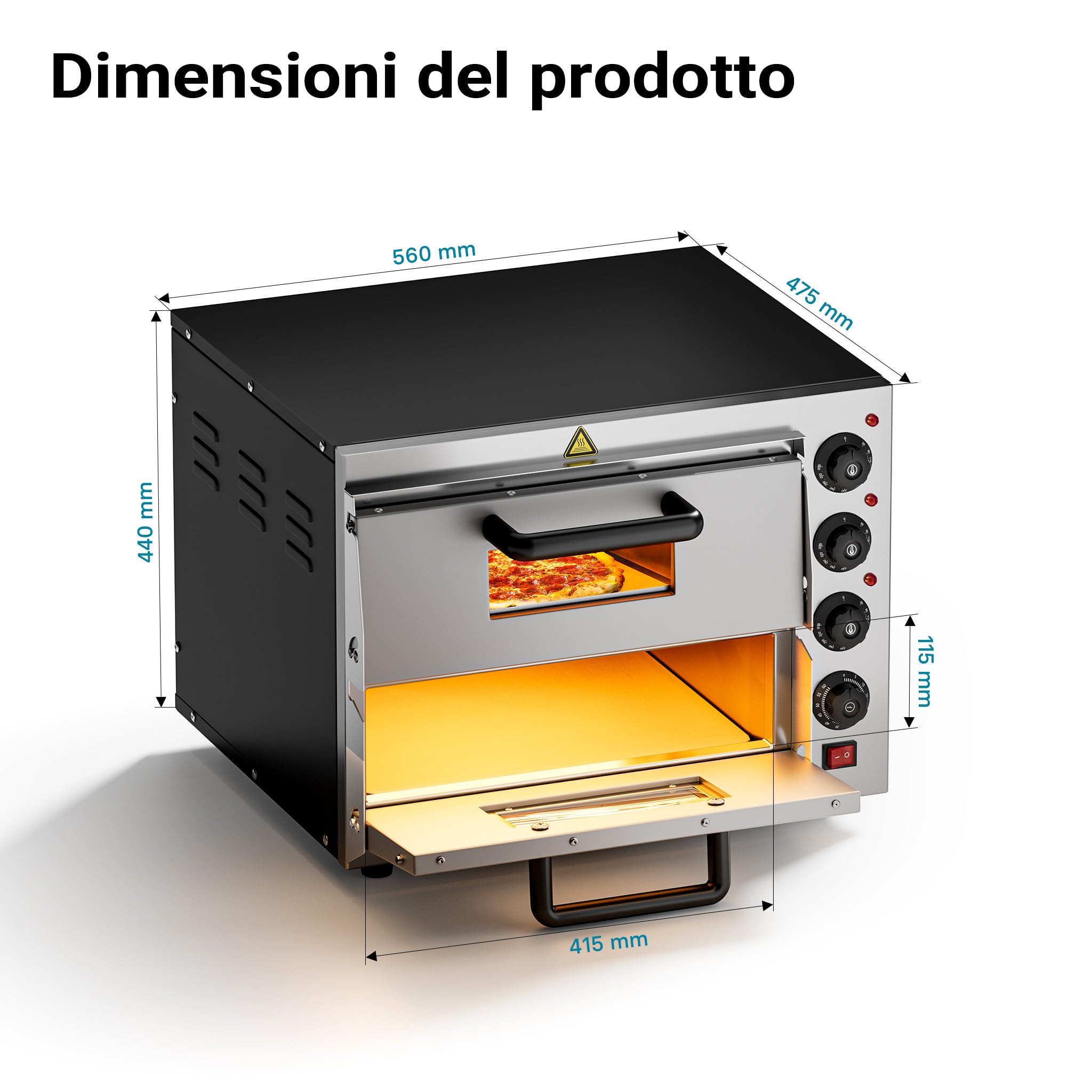 Wiltec Forno pizza elettrico a 2 livelli, con pietra refrattaria in cordierite, 3000W, 350°C Fornetto pizza