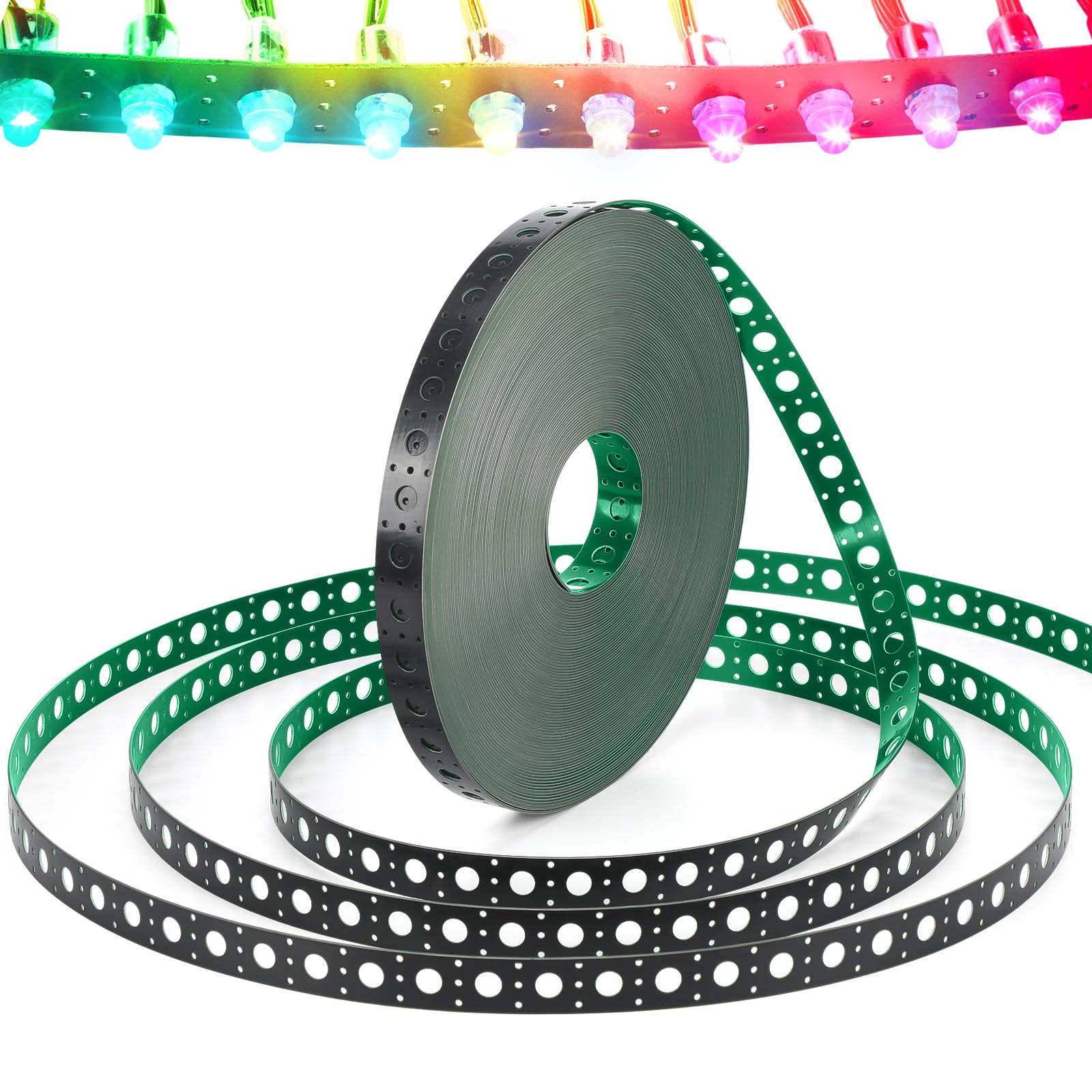 Pushglossy Tira de montaje de 50 m, tira de montaje de píxeles Ws2811, correa de luz perforada LED de plástico HDPE, espacio entre agujeros de 1 pulgada, 30 mm de ancho, adecuada para nodos de píxeles