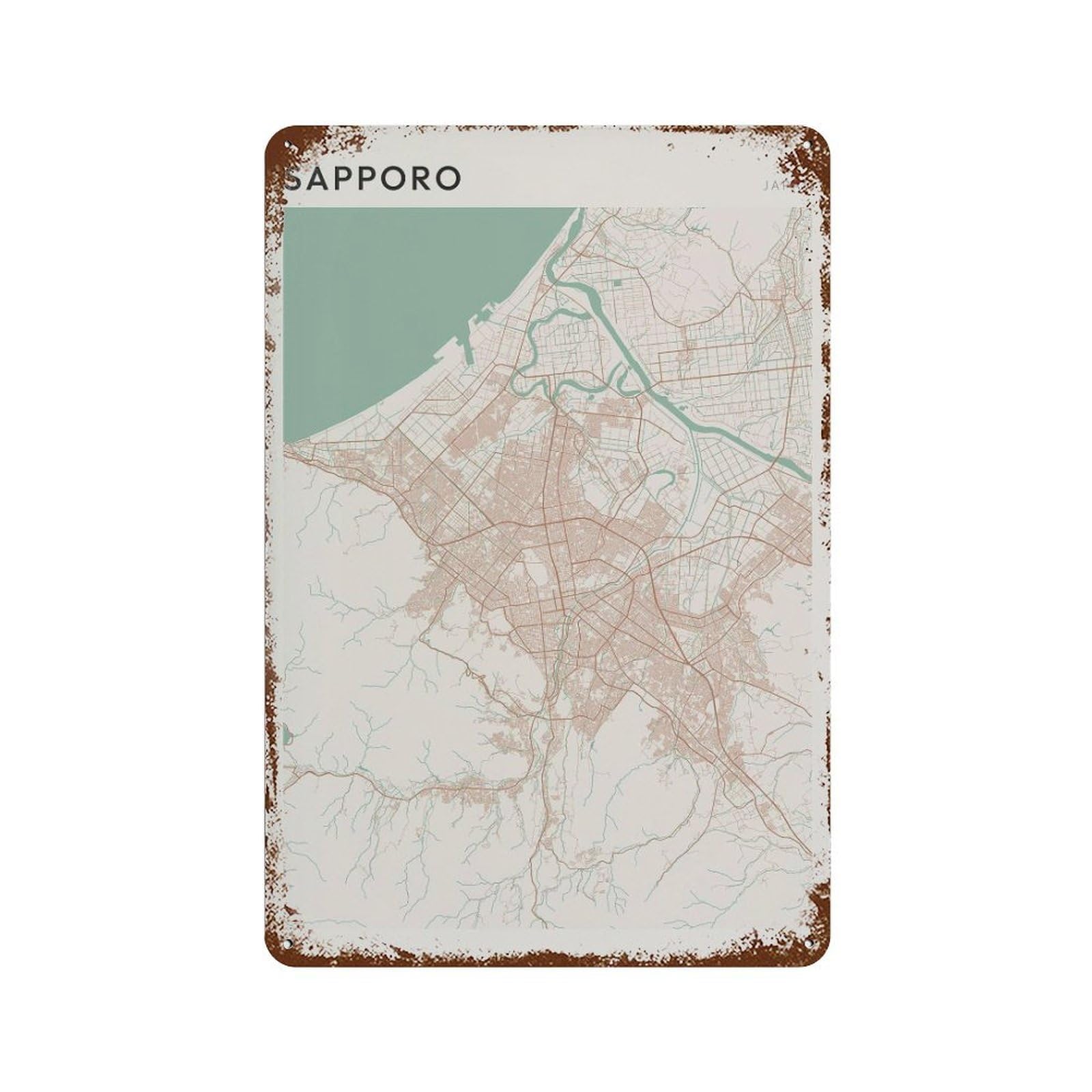 xiaoxiaoshen Sapporo Map Japan Travel Gift Minimalist Wall Decor Art Metal Tin Poster Modern Home Decor Art Home Bar Shop Decorations Vintage Sign 30x20cm