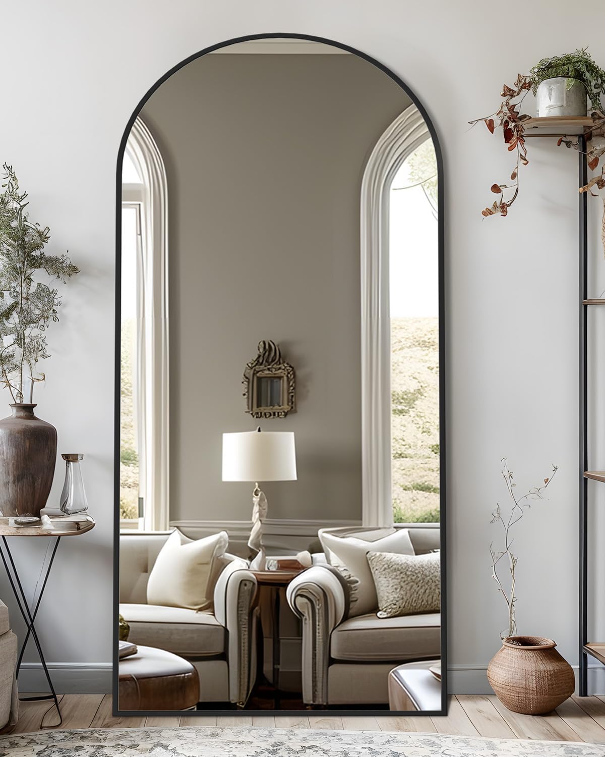 Full Length Mirror, 71"x32" Arched Floor Mirror Freestanding, Oversized Floor Standing Full Body Mirror with Stand for Bedroom, Hanging Mounted for Living Room Cloakroom, Black 71"L x 32"W Black