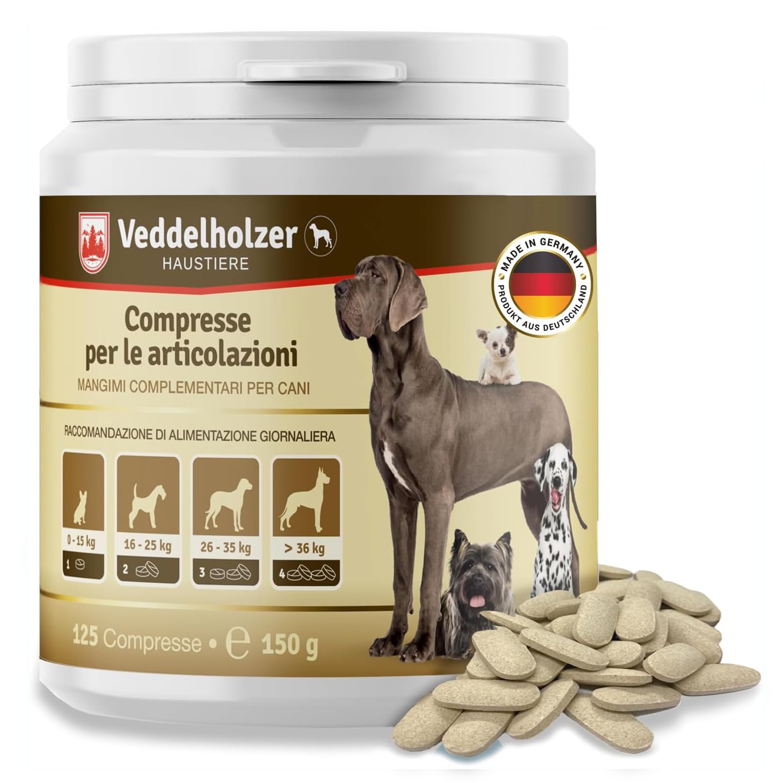 Veddelholzer VINCITORE CERTIFICATO 2024 Compresse per le articolazioni dei cani integratori per cani con cozza dalle labbra verdi MSM e artiglio del diavolo Glucosamina e collagene
