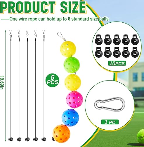Miniatura 2 de 5 soportes de cuerda de bolas compatibles con cuerda de pickleball para bolas de almacenamiento con 1 hebilla de nailon, 10 hebillas de metal,