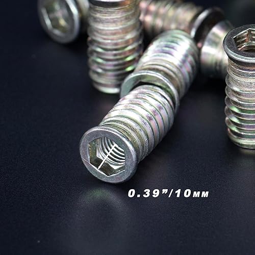 Miniatura 4 de INCONTESTA Tuercas de inserción roscadas para muebles de madera, 12 unidades, M10x30mm, con interfaz hexagonal, acero al carbono chapado en zinc,