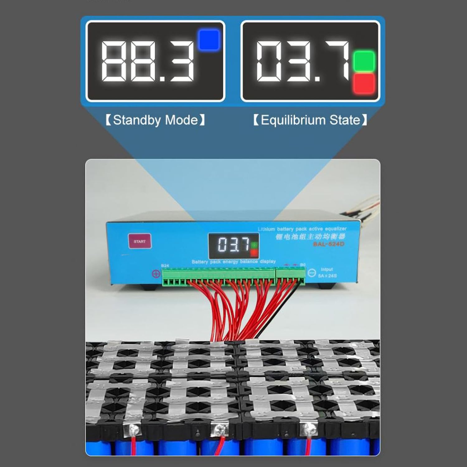 WALFRONT Lithium Battery Pack Active Equalizer 5A Energy Transfer Balancer for Ternary Lithium and LiFePO4 Battery 4-24 Strings