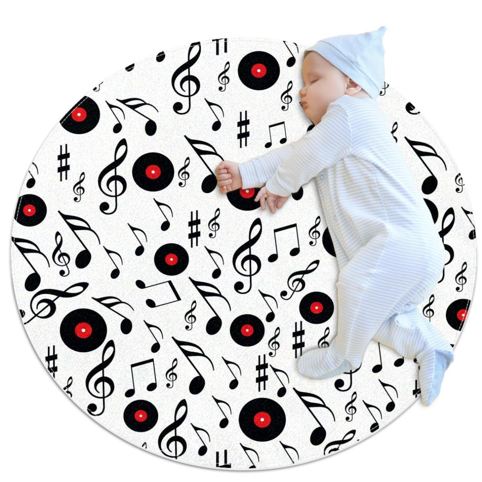 Tapis de salle de bain musique et camomille pour chambre d'enfant et canapé cosy rond 1m