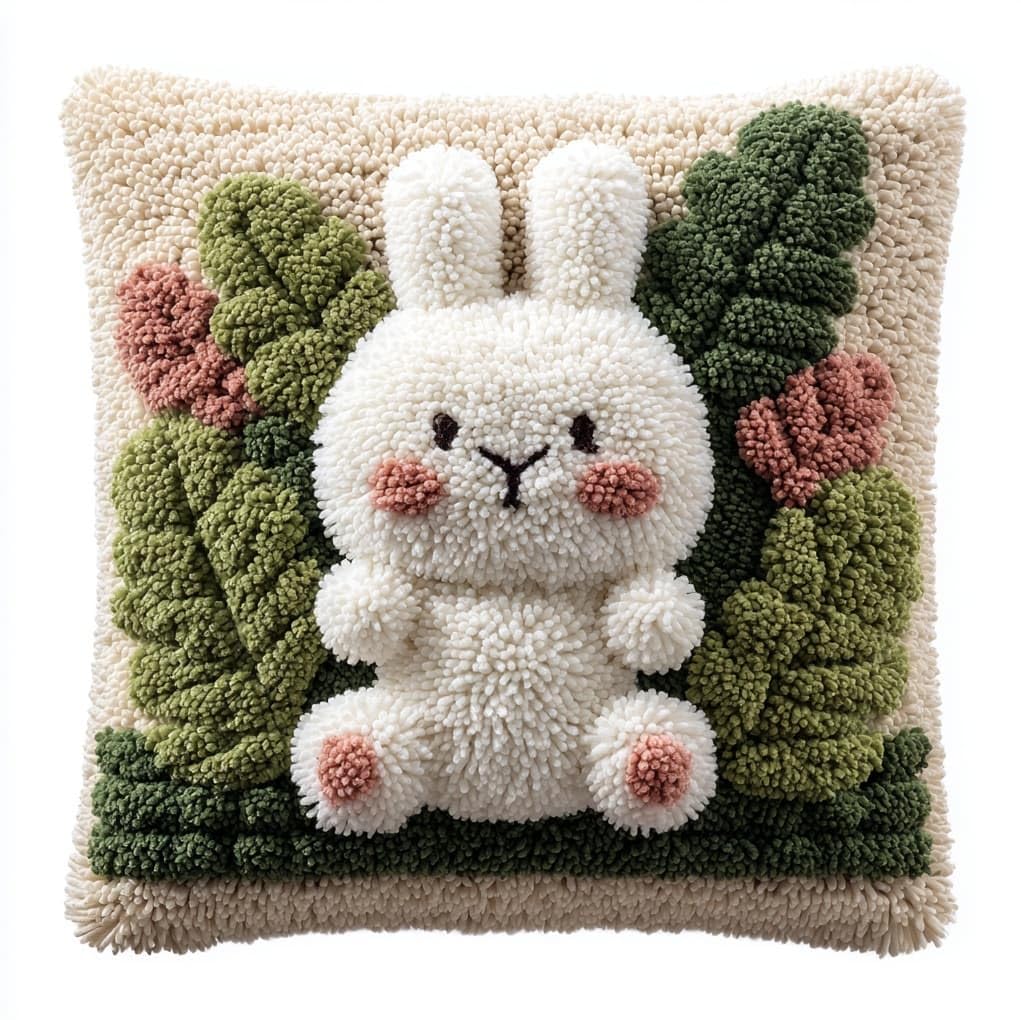WallustrioaW Latch Hook Kits Pillow,A Cheerful Rabbit