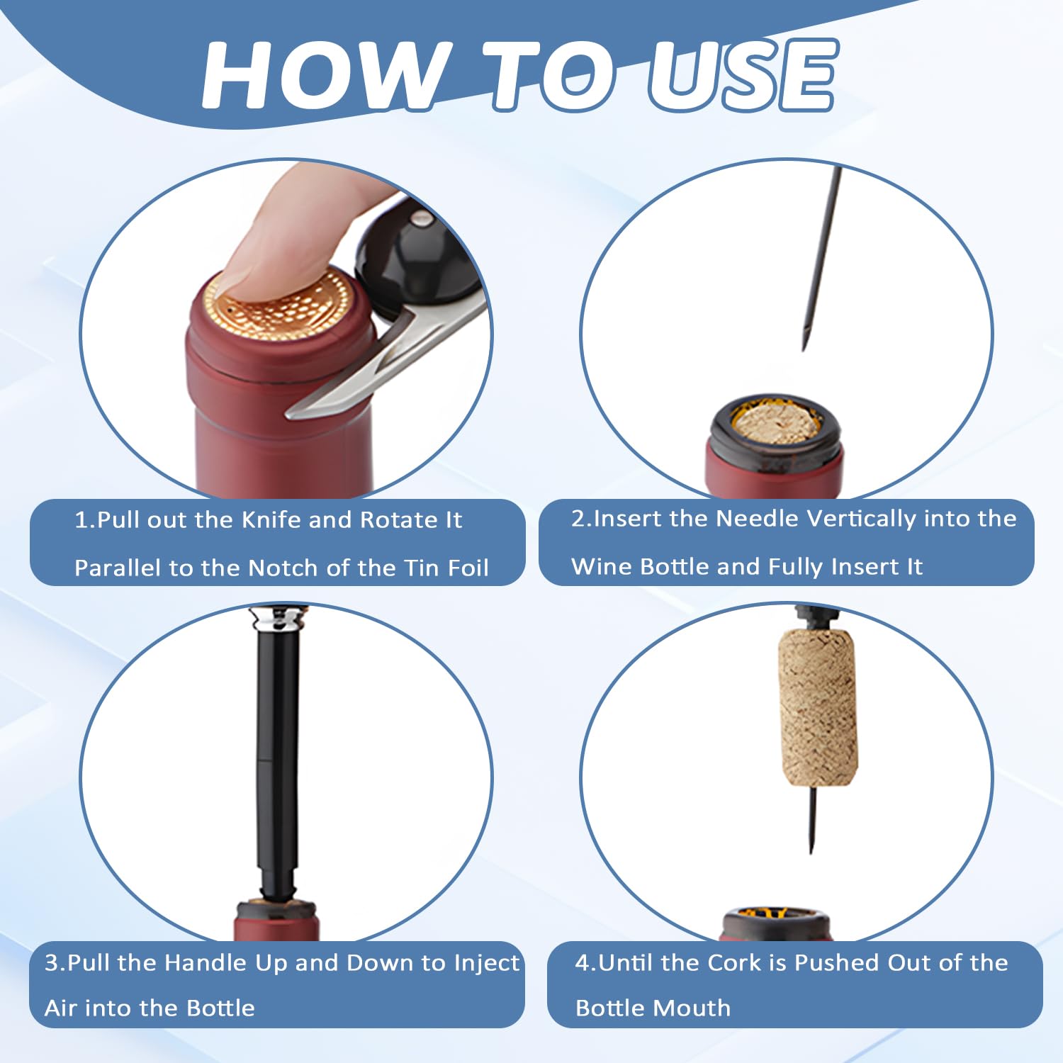 Abridor de vino 2 en 1 con aire comprimido y cortador de papel de aluminio, sacacorchos manual portátil, apertura rápida de botellas con aire comprimido para amantes del vino, viajes, hogar y restaura