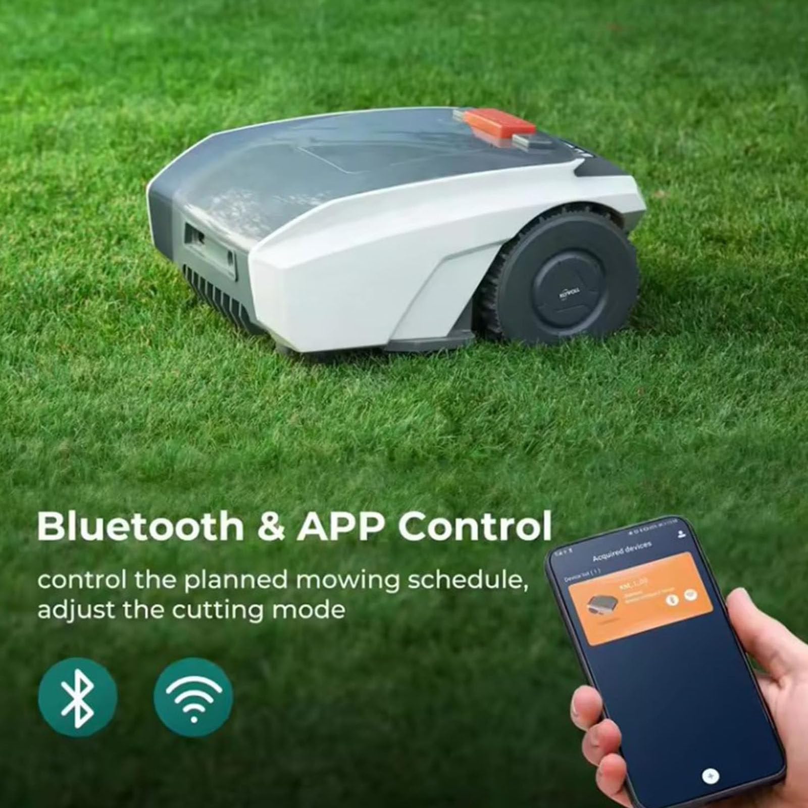 Cortacésped Robótico Automático,Robot Cortacésped De Jardín Inteligente con Control Remoto para Césped De hasta 1500 M²,Ancho De Corte De 19 Cm,Altura Corte 2,5-5,5 Cm,Off-White