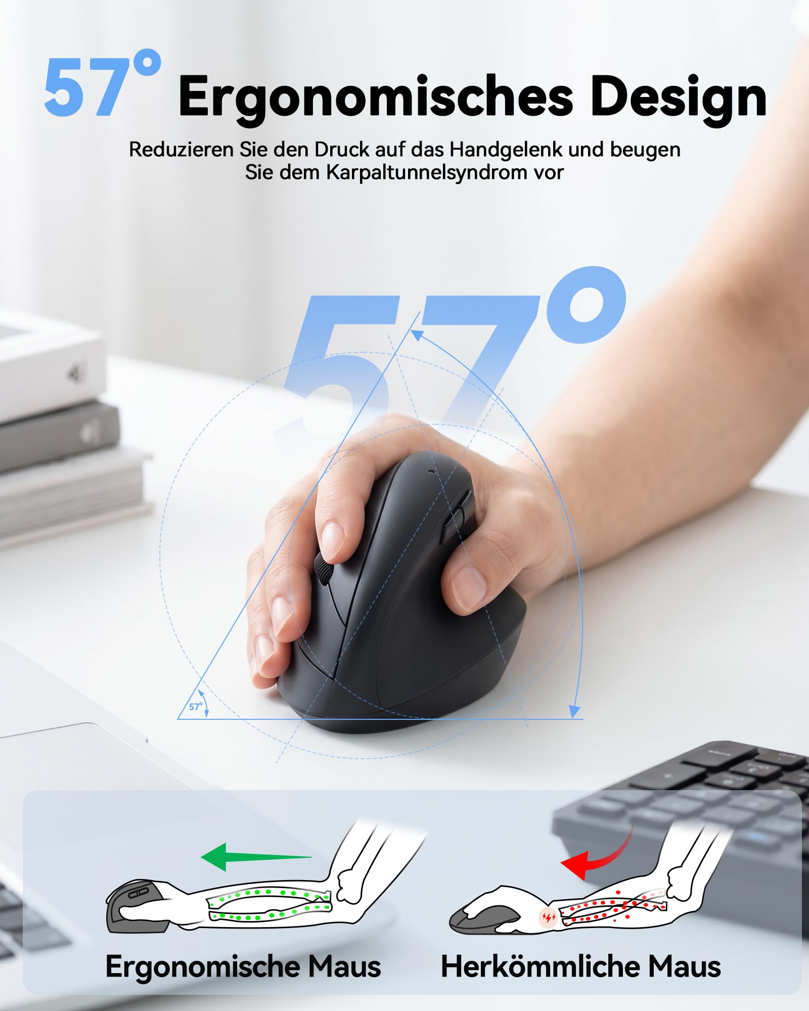 TECKNET Mouse ottico wireless verticale, ergonomico, 4800 DPI, 5 pulsanti, 2,4 G, USB, per Windows e macOS