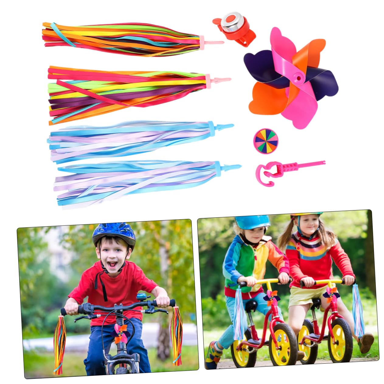 UPKOCH Bike Handlebar Decoration Set Includes Streamers Windmill Bell Fun Bike Accessories for Bicycles and Scooters Easy to Attach Enhance Riding Experience