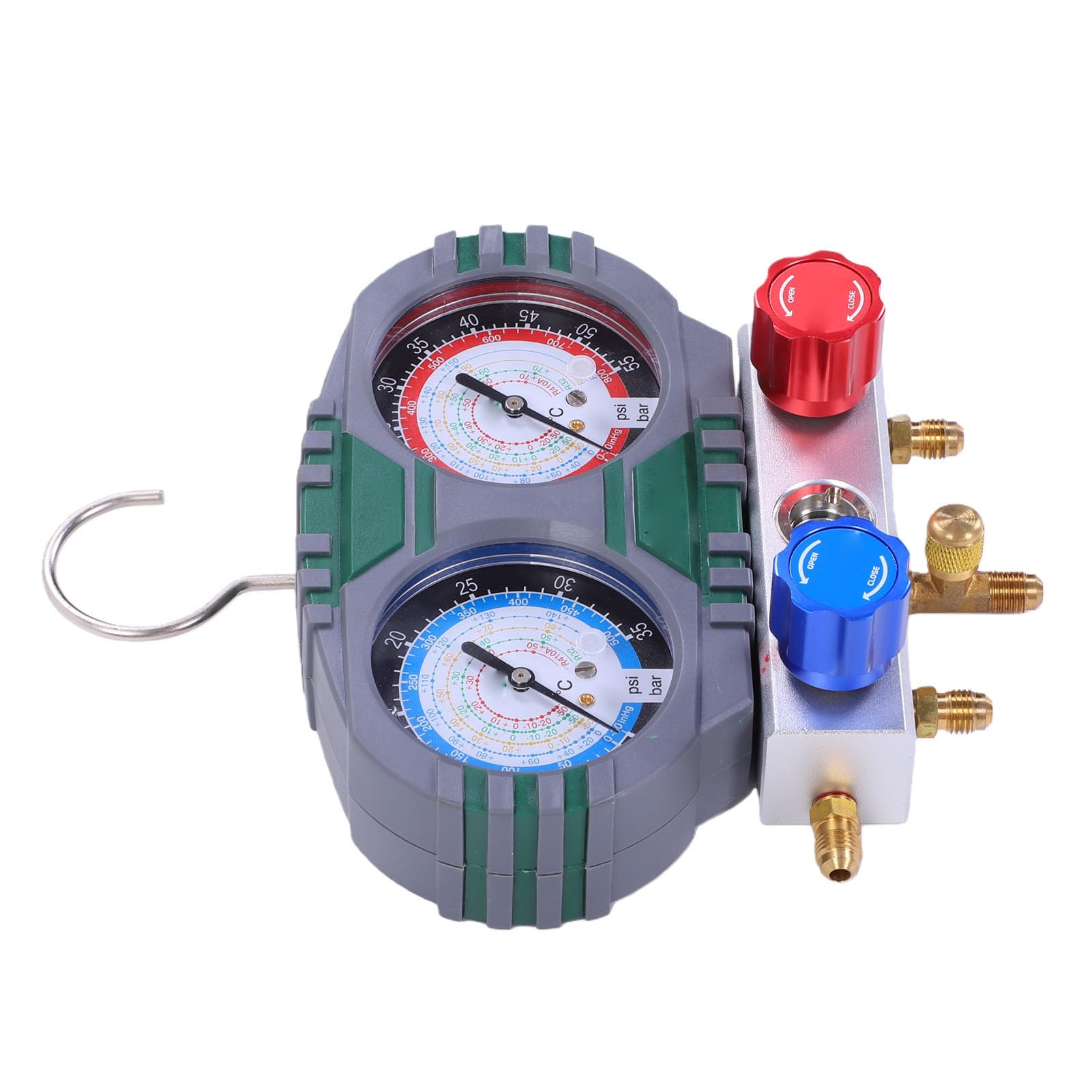 ViaGasaFamido Zestaw Manometrów do Kolektora HVAC ze Wzmocnionym Metalowym Pokrętłem, Odpowiedni do Czynników Chłodzących R22 R134a R410A, Węże o Długości 5 Stóp, 500PSI / 800PSI, 1 Jednostka