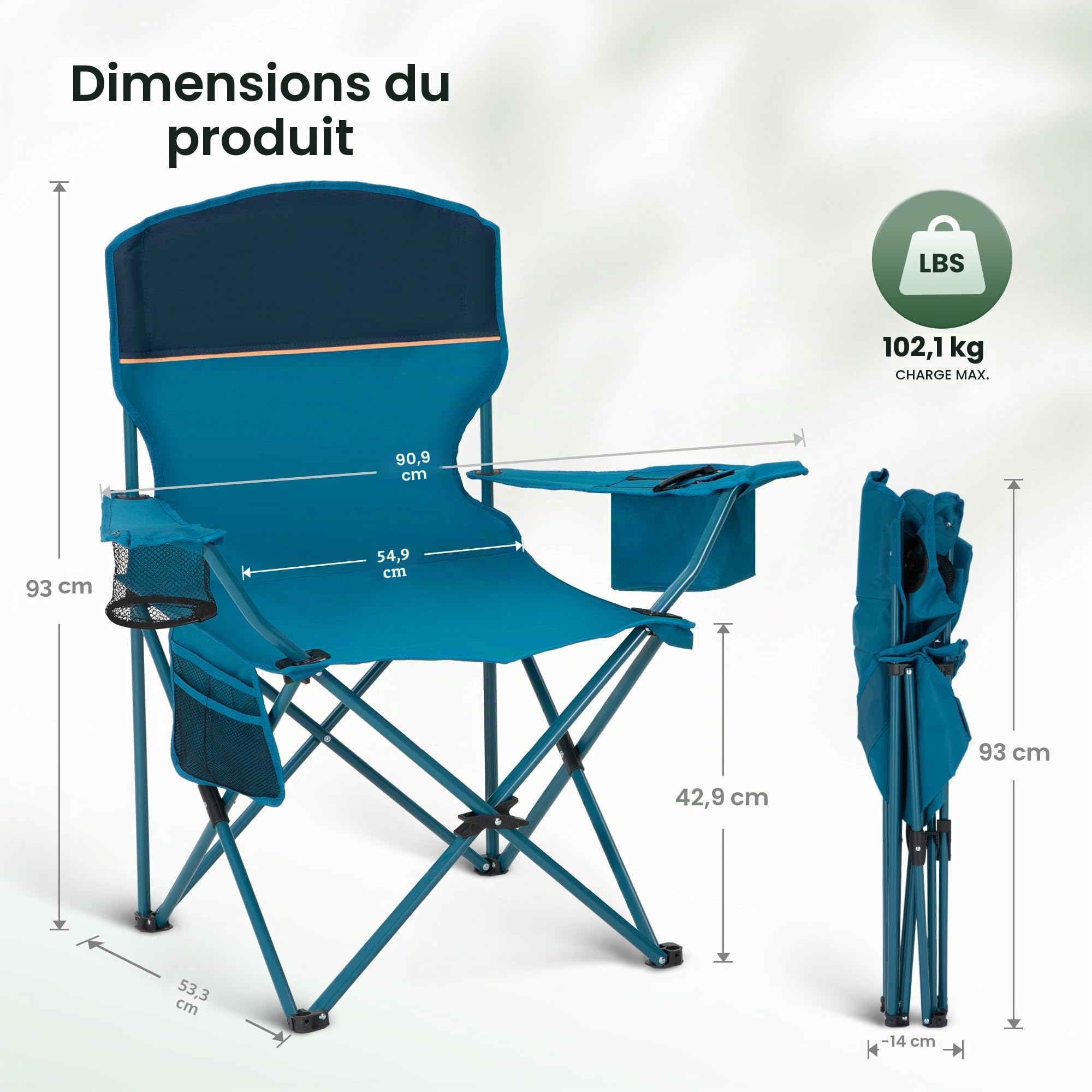 HIGH POINT SPORTS Lot de 2 Chaises de Camping Pliables Jusqu'à 102 kg Chaise Pliante Exterieur Fauteuil Camping Interieur avec Porte-Gobelets et Accoudoirs (2pcs Bleu)