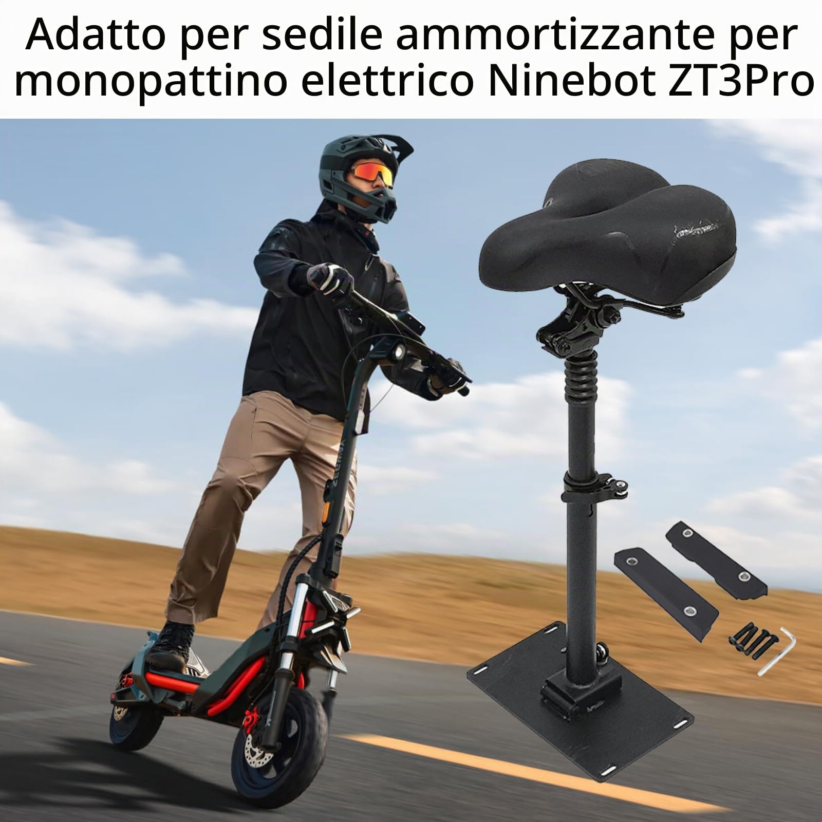 Sedile Per Monopattino Elettrico, Cuscino Ammortizzante Per Monopattino Elettrico ZT3Pro Sedile Per Monopattino Regolabile in Altezza da 45 a 65 cm Monopattino Per Adulti Per Ciclismo a Lunga Distanza