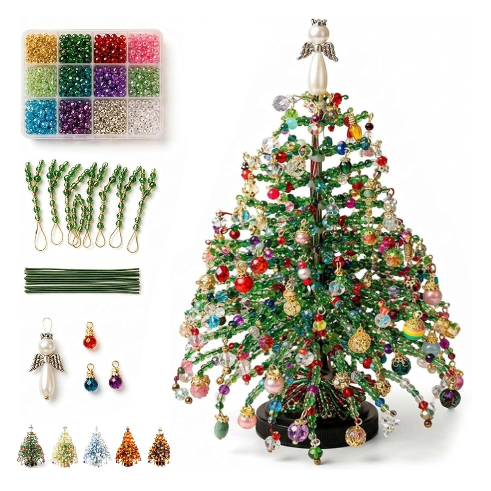 DIY Beaded Christmas Tree Kit, Pearl Art Kits for Adults & Beginners | Handmade Bead Christmas Tree Making Kit, with Colorful Beads & Ornaments, Christmas Craft Gift for Craft Lovers (#A)