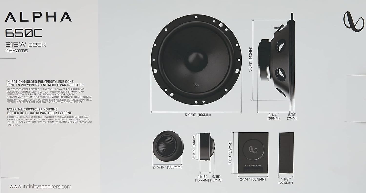 Infinity Alpha 650C 6.5 inch Two-Way Component Car Speaker Peak Power 315Watts