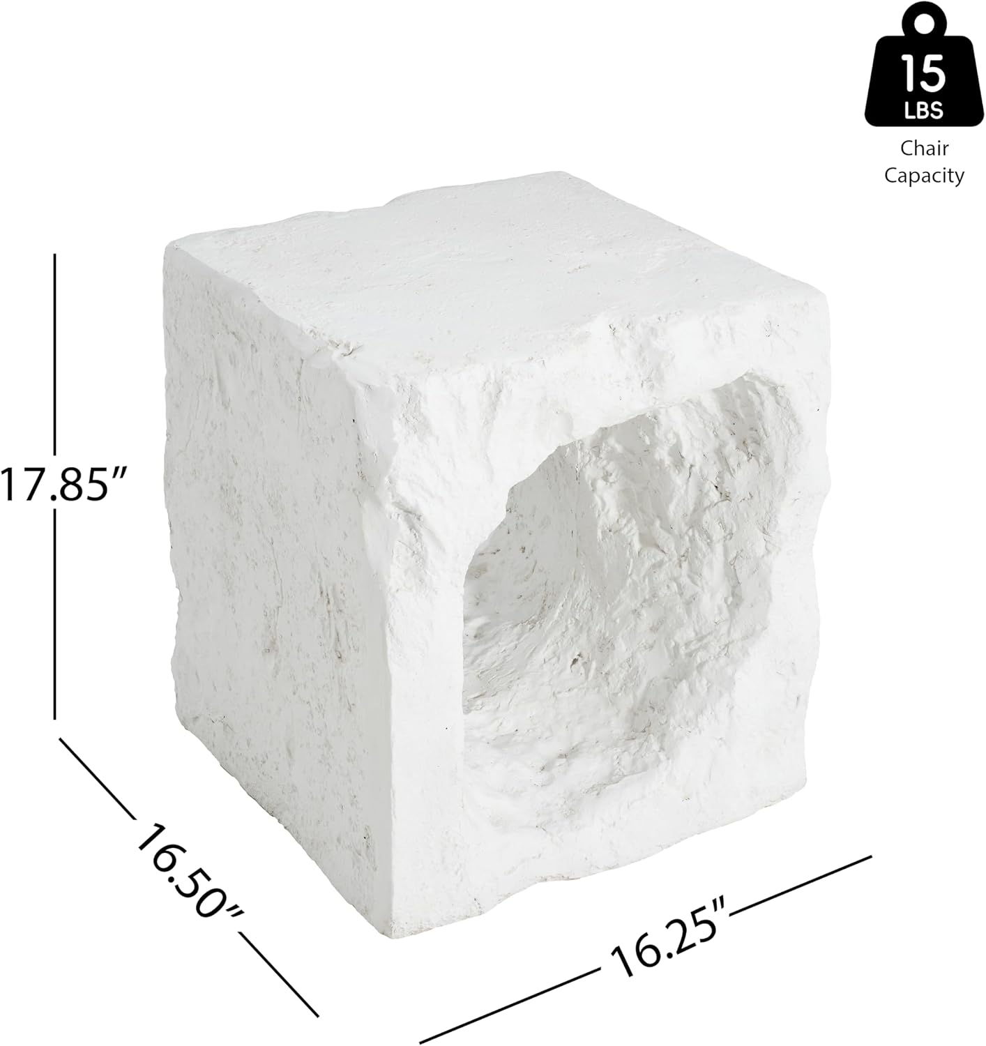 Christopher Knight Home Nataly 17.85" H Small Outdoor Side Table, Cubic Carved Garden Stool with Swirl Patterns, Lightweight Concrete End Table, Patio Decorative Home Stool for Balcony Backyard, White