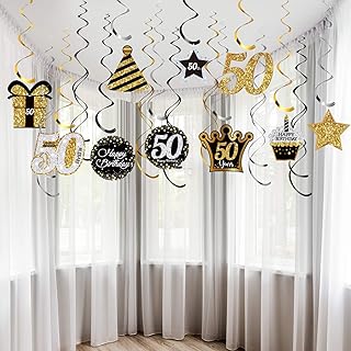 Blulu 50th Birthday Party Decorations for Men Women 50 Years Cheers Birthday Party Hanging Swirls Gold Glitter Happy Birth...