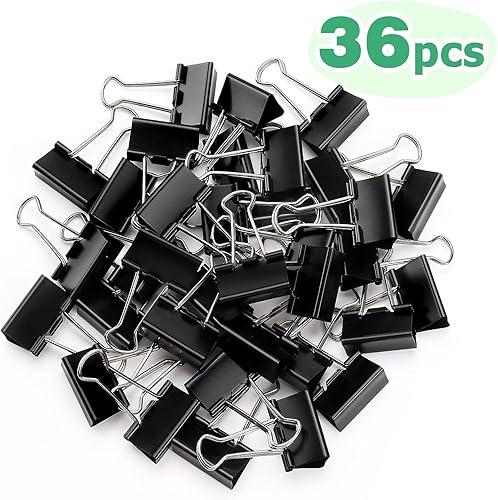 Miniatura 9 de Clips negros para carpetas de papel, clips de tamaño pequeño, 1.0 pulgadas, paquete de 36