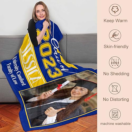 Miniatura 2 de YESCUSTOM Manta de graduado personalizada con collage de fotos, manta de fotos personalizada para graduados de clase de 2023, manta personalizada