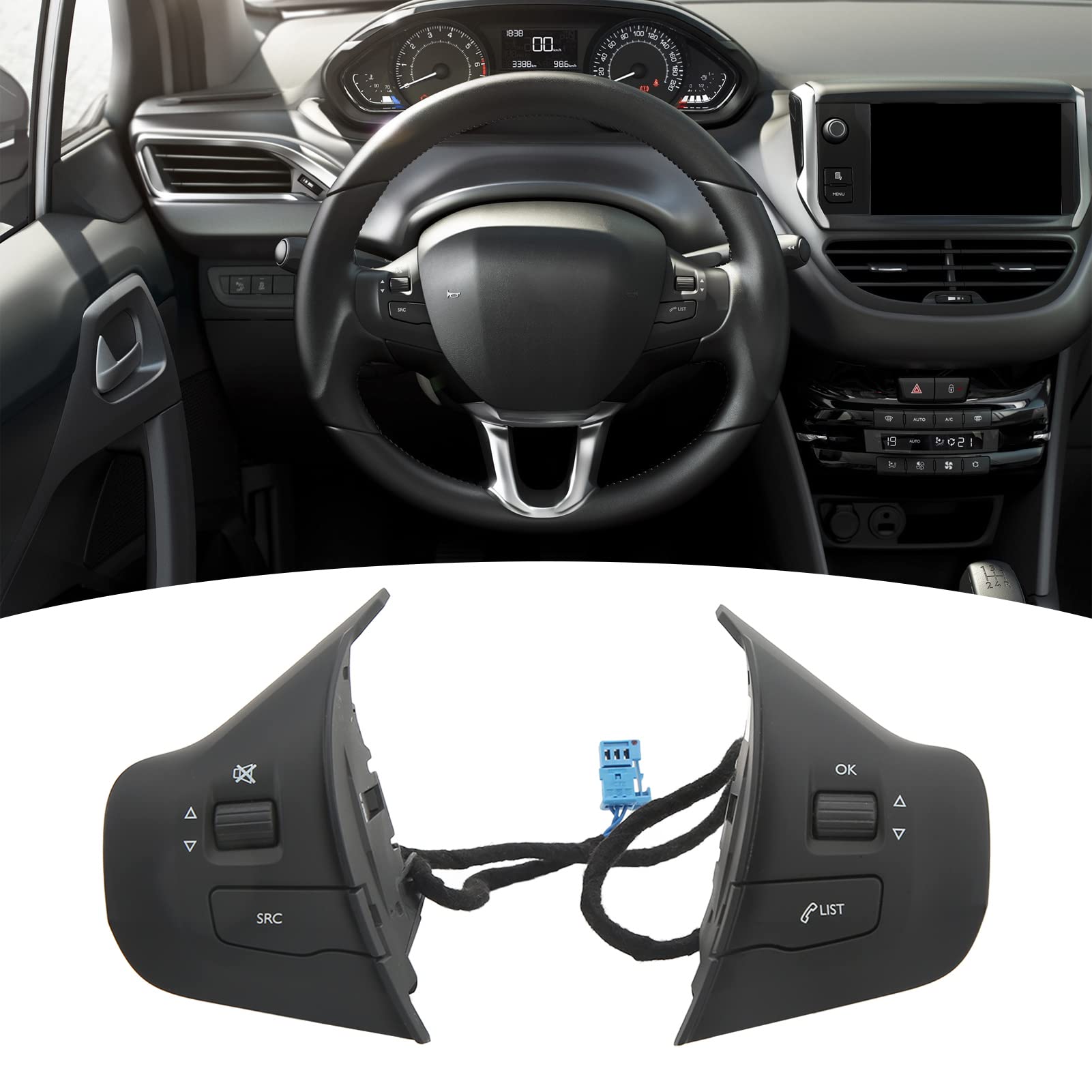 Volante Interno Automobilistico Swith Pulsante di Controllo 98084115Zd Sostituzione Nera Multifunzione per 208