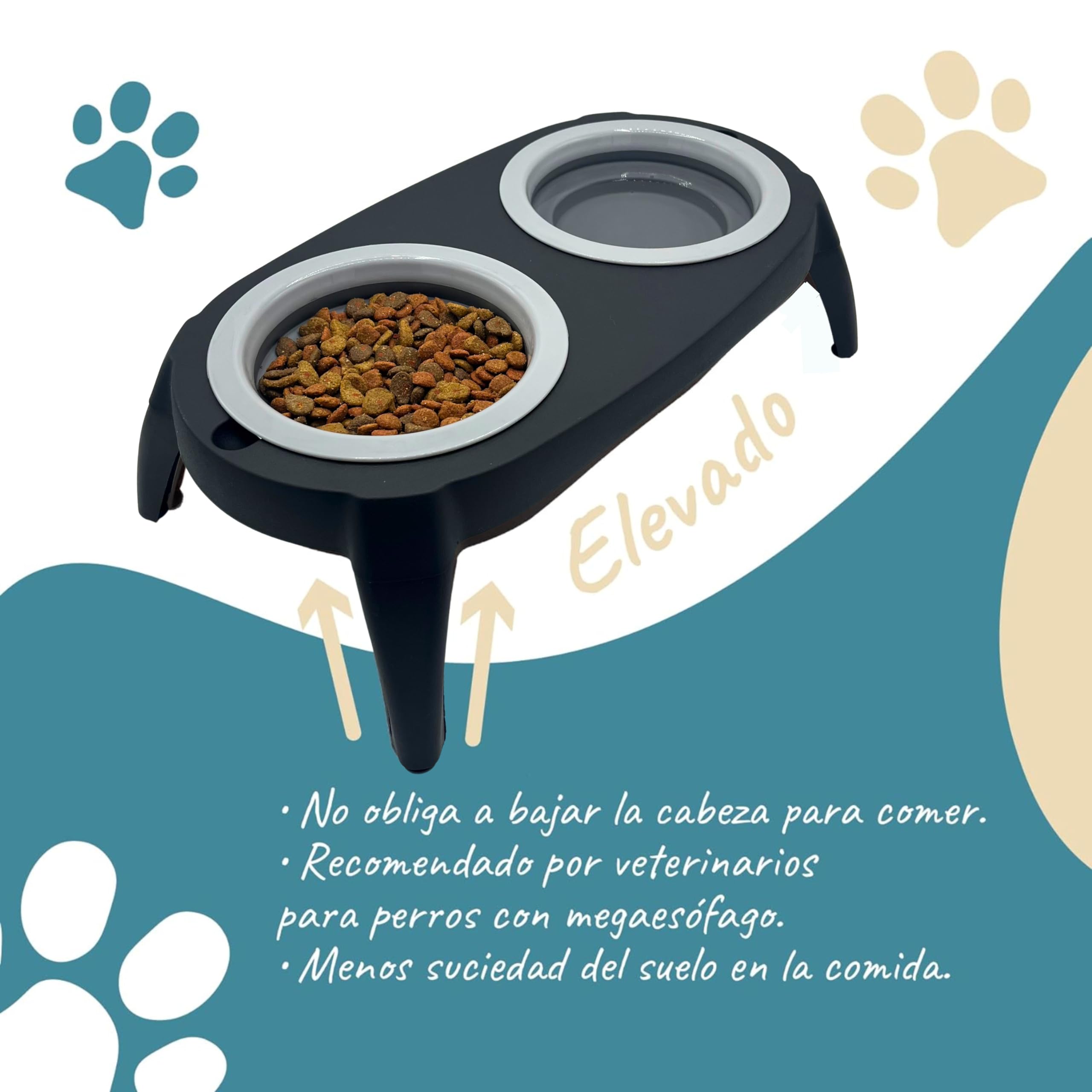 EL ÁTICO PETS Elevated Dog Feeder with Sprinkler - Detachable Anti-oracity Dog Feeder (Grey), gray - Image 2
